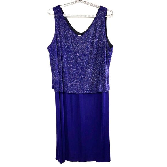 Ronni Nicole II Plus Size 32W Blue Silver Midi Tank Dress Pullover Party Sparkle - Picture 1 of 8